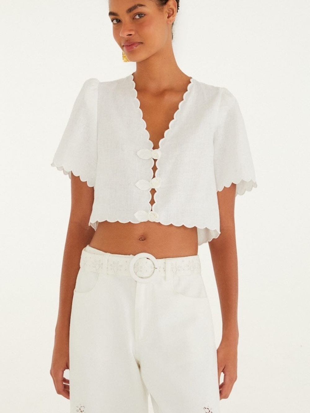 new Farm Rio Off-White Roses Scallop Artisanal Top - Picture 3 of 10